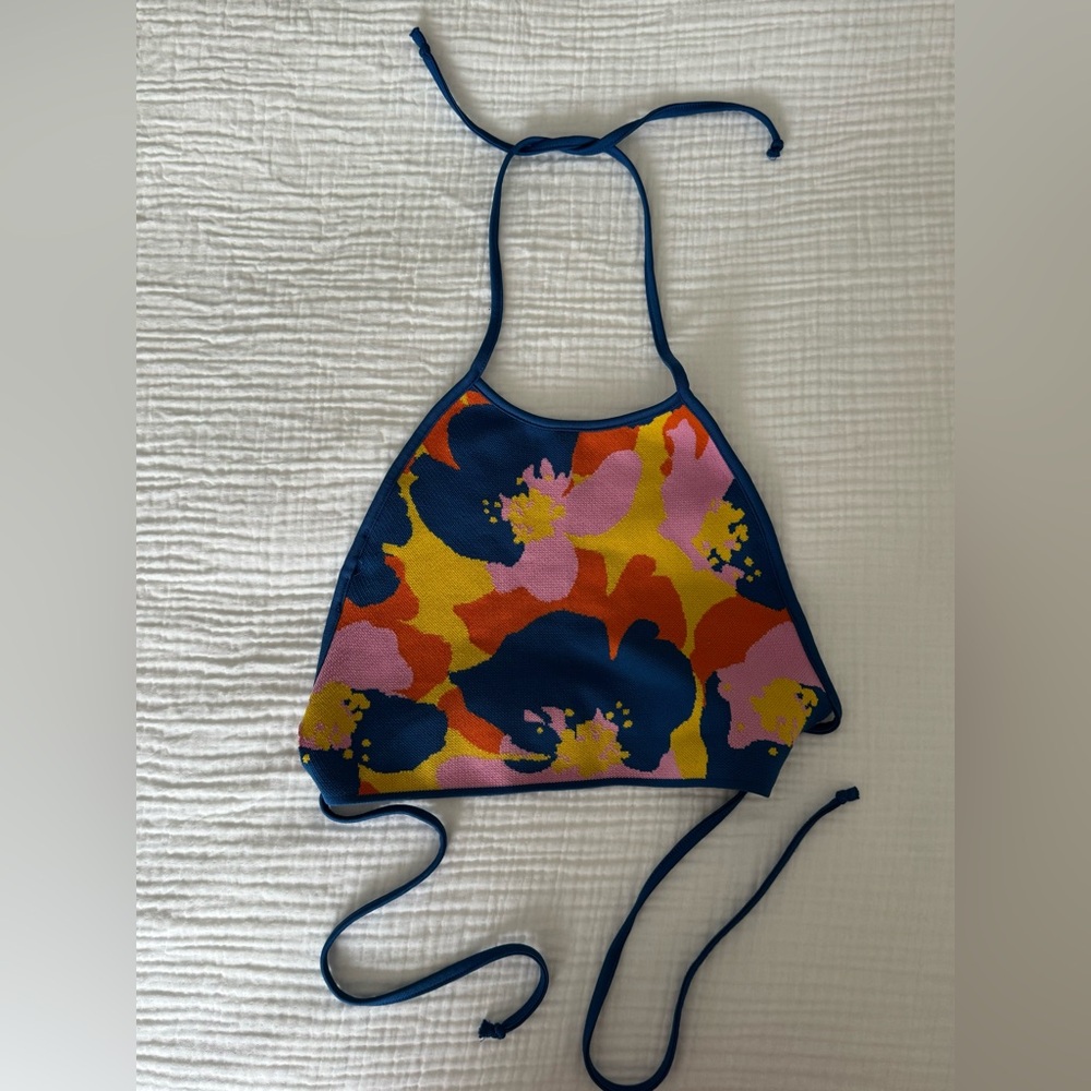 ZARA Floral Halter Top Open Back